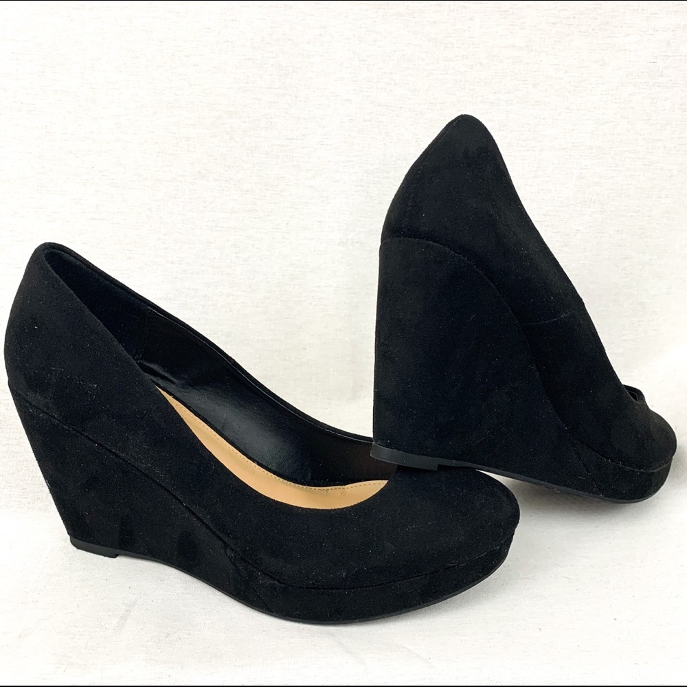 Black Suede Wedge Heels
